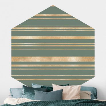Hexagon Behang Golden Stripes Green Backdrop