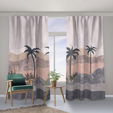 Gordijn - Graphic Landscape With Palm Trees