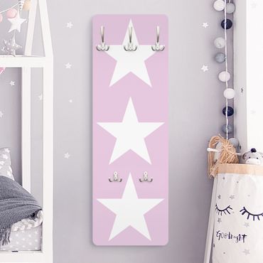 Wandkapstokken houten paneel Big White Stars on Pink