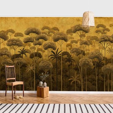 Fotobehang - Tall Trees in the Jungle in Golden Tones