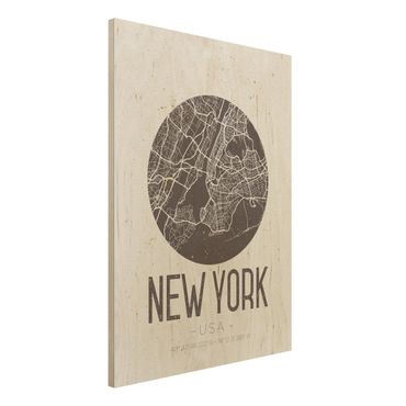 Houten schilderijen New York City Map - Retro