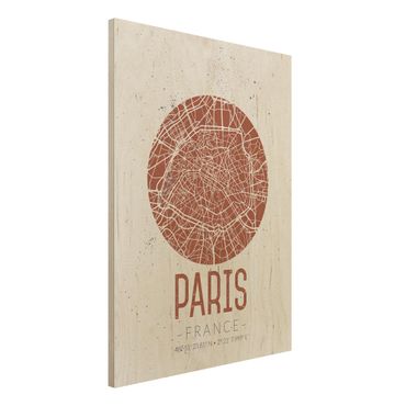 Houten schilderijen City Map Paris - Retro