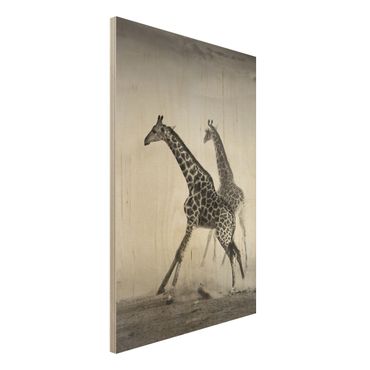 Houten schilderijen Giraffe Hunt