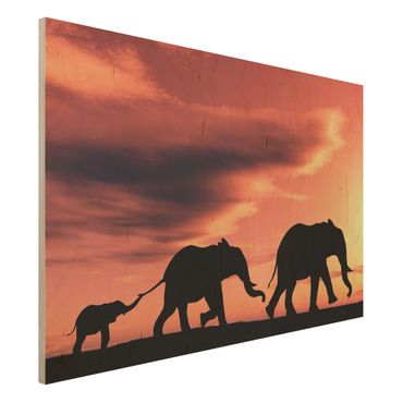 Houten schilderijen Savannah Elephant Family