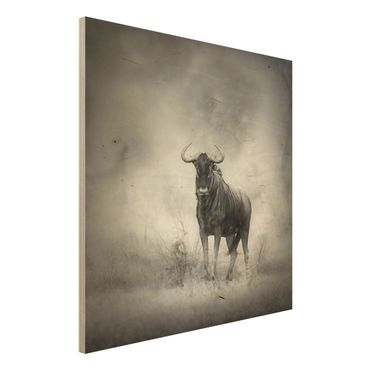 Houten schilderijen Staring Wildebeest