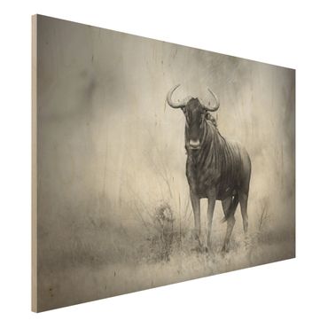 Houten schilderijen Staring Wildebeest