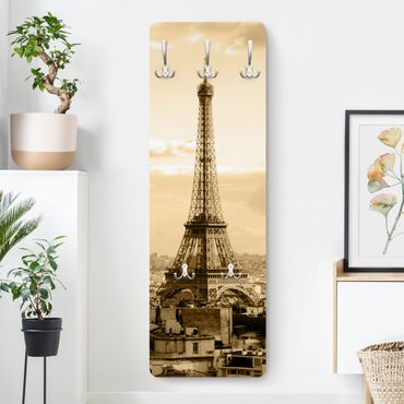 Wandkapstokken houten paneel I love Paris