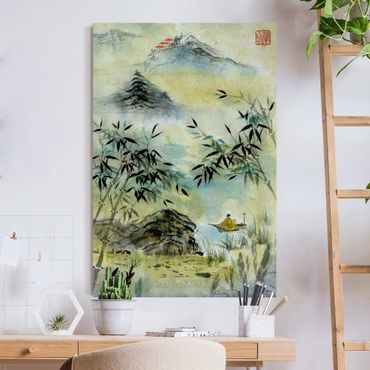 Akoestisch schilderij - Japanese Watercolour Drawing Bamboo Forest