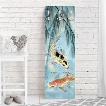 Wandkapstokken houten paneel Japanese Watercolour Drawing Goldfish II