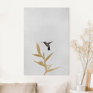 Canvas schilderijen Hummingbird And Tropical Golden Blossom II