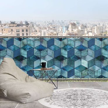 Privacyscherm voor balkon - Crystal Blue Cube Pattern
