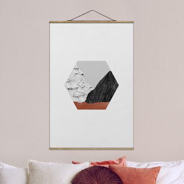 Stoffen schilderij met posterlijst Copper Mountains Hexagonal Geometry