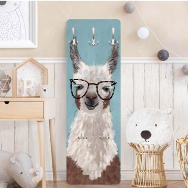 Wandkapstokken houten paneel Lama With Glasses II