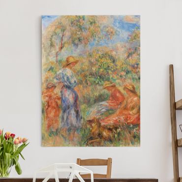 Canvas schilderijen Auguste Renoir - Three Women and Child in a Landscape