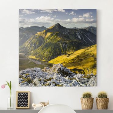 Canvas schilderijen Mountains And Valley Of The Lechtal Alps In Tirol