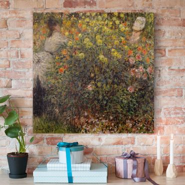 Canvas schilderijen Claude Monet - Two Ladies in the Flower Garden