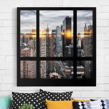 Canvas schilderijen Windows Overlooking New York With Sun Reflection