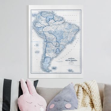 Canvas schilderijen Map In Blue Tones - South America