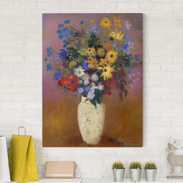Canvas schilderijen Odilon Redon - White Vase with Flowers