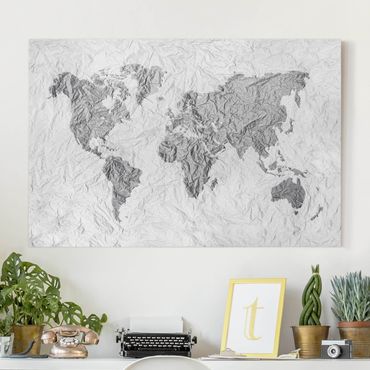 Canvas schilderijen Paper World Map White Grey