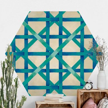 Hexagon Behang Light And Ribbon Blue