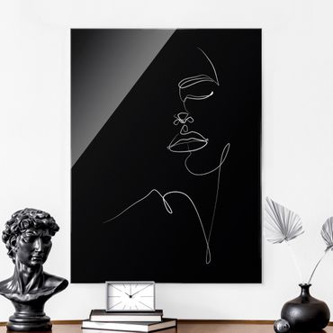 Glasschilderijen Line Art - Woman Floral Face Black
