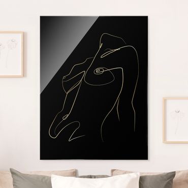 Glasschilderijen Line Art - Woman Upper Body Black