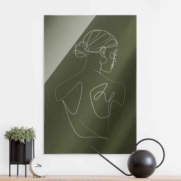 Glasschilderijen Line Art - Woman Back Green