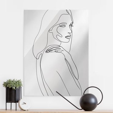 Glasschilderijen Line Art Woman Shoulder Black And White