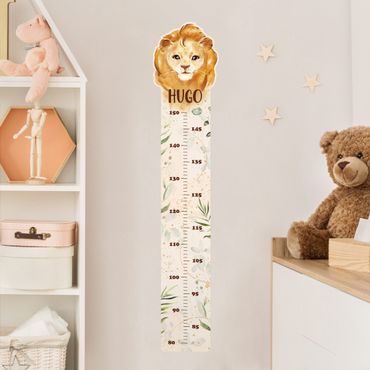 Muursticker groeimeter kinderen - Lion with custom name