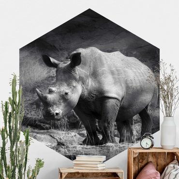 Hexagon Behang Lonesome Rhinoceros