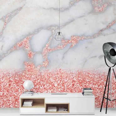 Fotobehang Marble Look With Pink Confetti