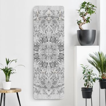 Wandkapstokken houten paneel - Mandala Watercolour Ornament Pattern Black And White