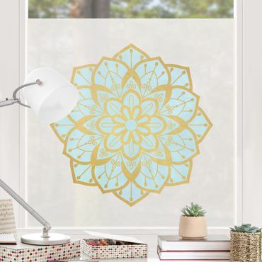 Raamfolie - Mandala Illustration Flower Light Blue Gold