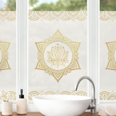Raamfolie - Mandala Lotus Illustration Ornament White Gold
