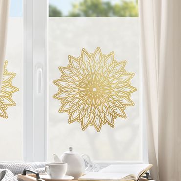 Raamfolie - Mandala Sun Illustration White Gold
