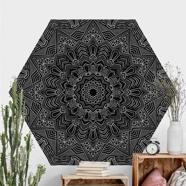 Hexagon Behang Mandala Star Pattern Silver Black