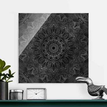 Glasschilderijen Mandala Star Pattern Silver Black