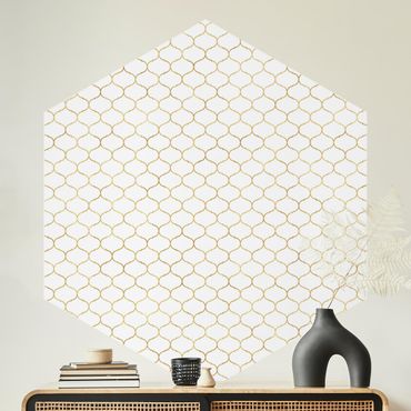 Hexagon Behang Moroccan Watercolour Line Pattern Gold