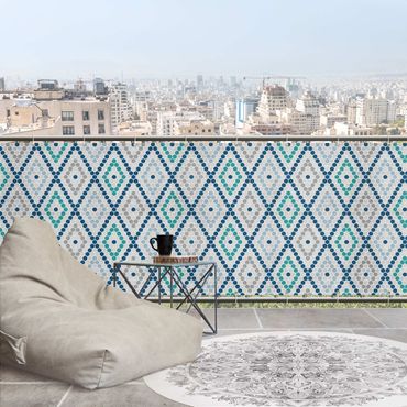Privacyscherm voor balkon - Moroccan Tile Pattern Turquoise Blue