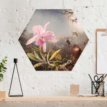 Hexagons Forex schilderijen - Martin Johnson Heade - Orchid And Three Hummingbirds