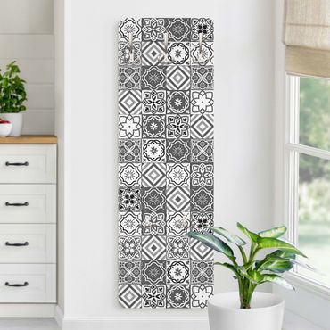 Wandkapstokken houten paneel Mediterranean Tile Pattern Grayscale