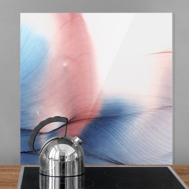 Spritzschutz Glas - Melierter Farbtanz in Blau mit Rot - Quadrat 1:1