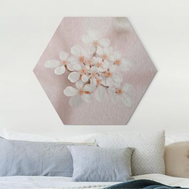 Hexagons Aluminium Dibond schilderijen Mini Flowers In Pink Light