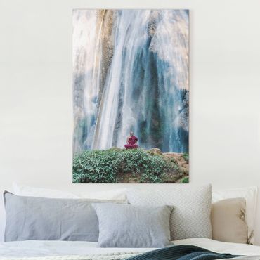 Canvas schilderijen Monk At Waterfall