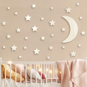 Wanddecoratie hout - Moon and Stars Set