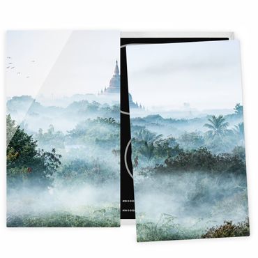 Kookplaat afdekplaten Morning Fog Over The Jungle Of Bagan