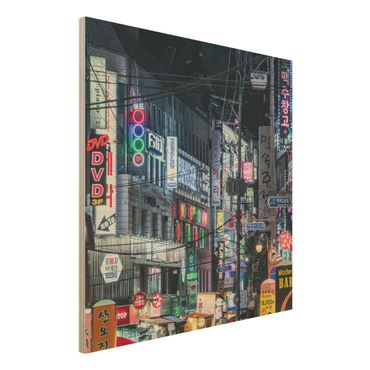 Houten schilderijen Nightlife Of Seoul