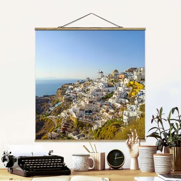 Stoffen schilderij met posterlijst Oia On Santorini