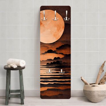 Wandkapstokken houten paneel - Orange Moon